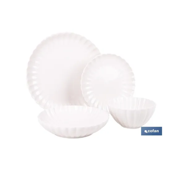 VAJILLA DE PORCELANA EN RELIEVE COLOR BLANCO ESMALTADO 16 PIEZAS