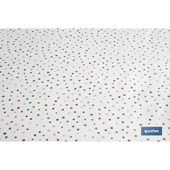 ROLLO MANTEL ANTIMANCHAS 1,40 x 25m 50% ALG/50% PVC.PUNTOS