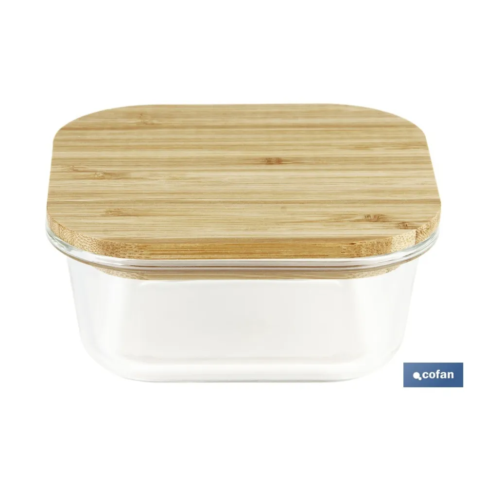 SET DE 2 RECIPIENTES DE BOROSILICATO CON TAPA DE BAMBÚ MODELO PANDA 520 ML - 800 ML