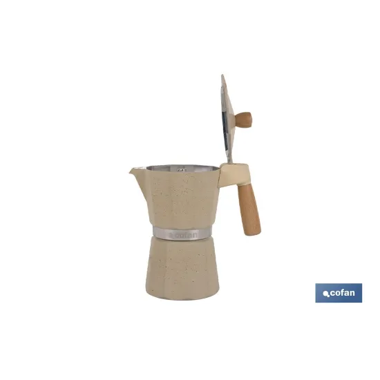 CAFETERA ITALIANA DE INDUCCIÓN BEIGE CON GRANITO 6 TAZAS
