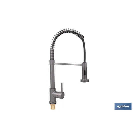 GRIFO DE COCINA MONOMANDO CON ROCIADOR GRIS ANTRACITA