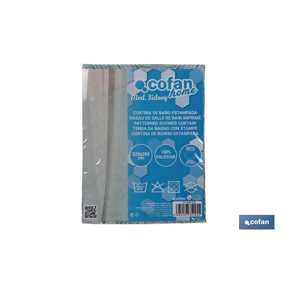 CORTINA DE BAÑO HEXAGONOS POLIÉSTER 220x200