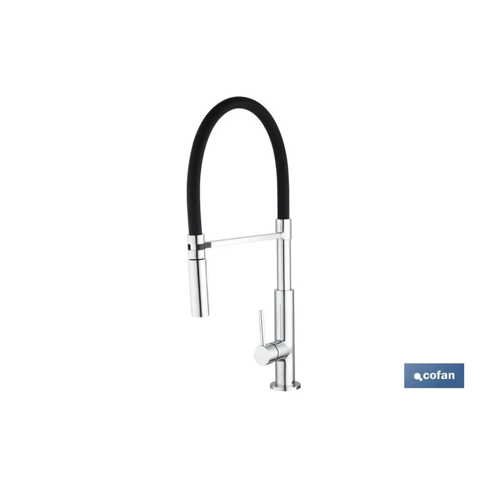 GRIFO COCINA MONOMANDO TUBO FLEXIBLE NEGRO 25 mm
