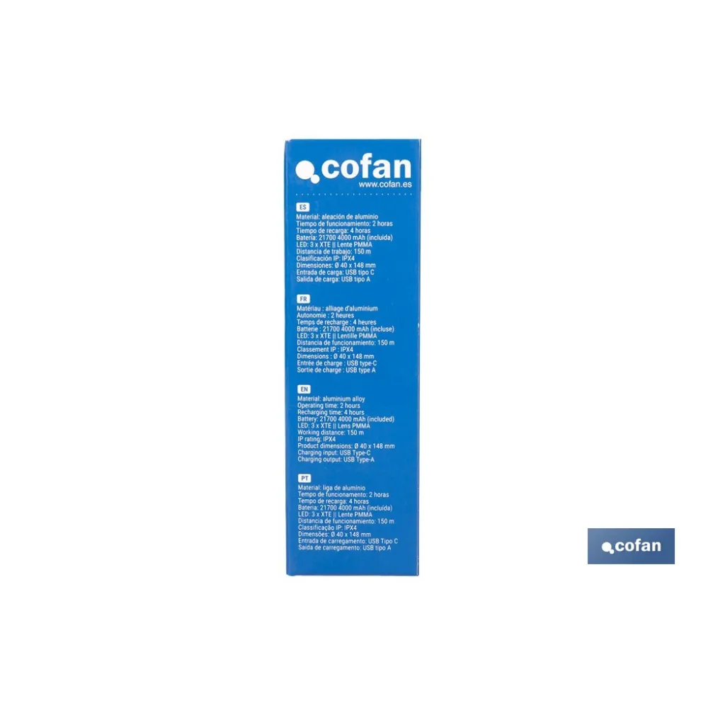 LINTERNA HIGH POWER LED DE 2000 LM CON 5 FUNCIONES Ø 40 X 148 MM