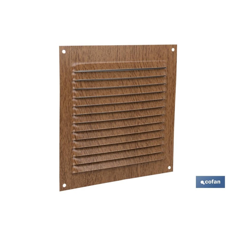 REJILLA DE VENTILACIÓN ALUMINIO MADERA CON MOSQUITERA 15 X 15 CM