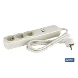 BASE BIPOLAR 3 TOMAS Y PROLONGACIÓN 1,5M CON T/T LATERAL 16A 250V USB