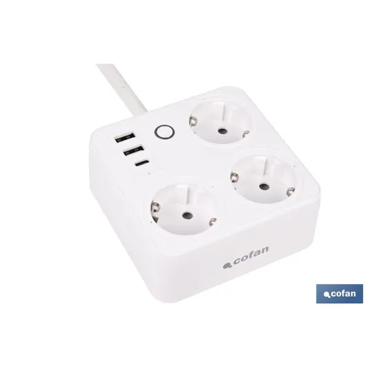 REGLETA INTELIGENTE CON 3 TOMAS Y 2 PUERTOS USB Y TIPO C