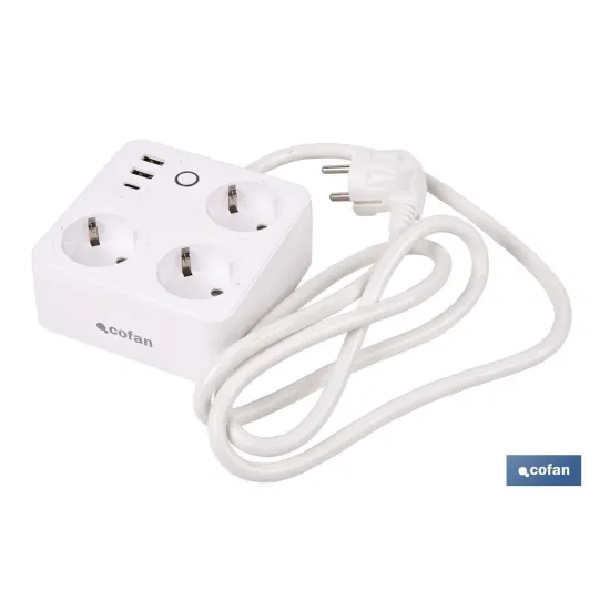 REGLETA INTELIGENTE CON 3 TOMAS Y 2 PUERTOS USB Y TIPO C