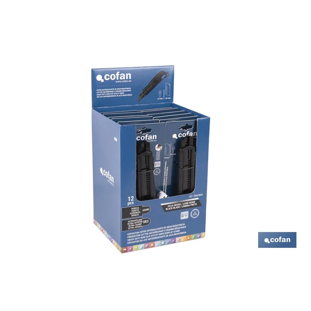 EXPOSITOR DE CÚTER ANTIDESLIZANTE HEAVY DUTY 25 MM 12 UDS.