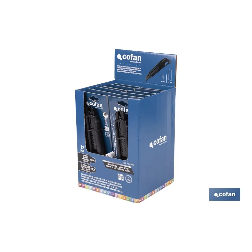 EXPOSITOR DE CÚTER ANTIDESLIZANTE HEAVY DUTY 25 MM 12 UDS.