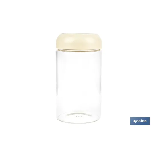 BOTE DE VIDRIO BOROSILICATO CON TAPA BEIGE GAMA LAUREL 1000 ML