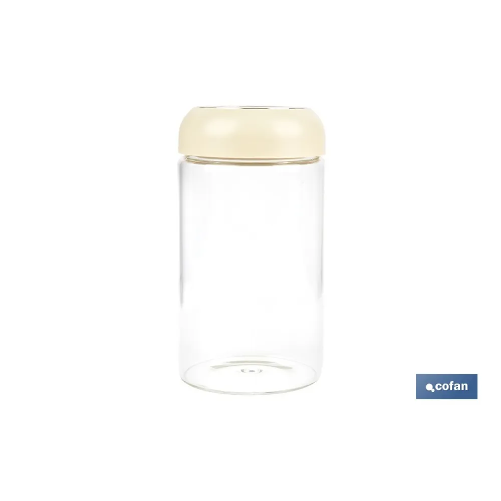 BOTE DE VIDRIO BOROSILICATO CON TAPA BEIGE GAMA LAUREL 1000 ML
