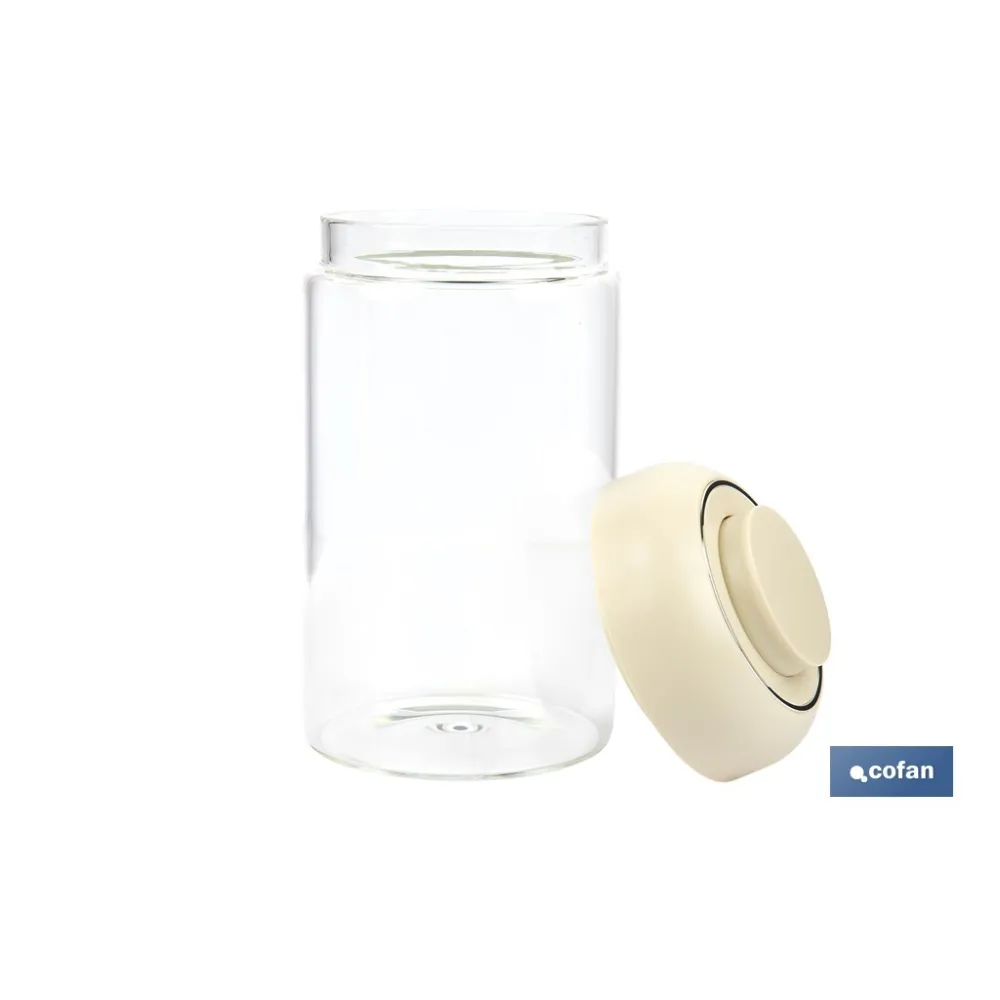 BOTE DE VIDRIO BOROSILICATO CON TAPA BEIGE GAMA LAUREL 1000 ML