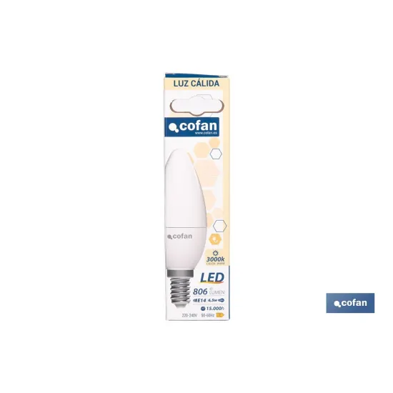 BOMBILLA LED VELA 6.5 W E14  806 LM 3000 K