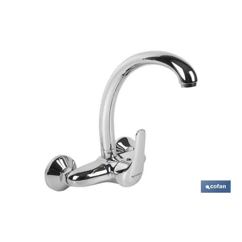 GRIFO DE COCINA/ LAVADERO MONOMANDO PARA PARED CON CAÑO ALTO