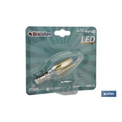 BOMBILLA LED VELA FILAMENTO E14 4W 470LM 2700K