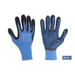 GUANTE IMPREGNADO CON PUNTOS AZULES DE NITRILO TALLA 7 VENTA UNITARIA