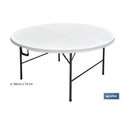 MESA REDONDA PLEGABLE BLANCA 180X74CM