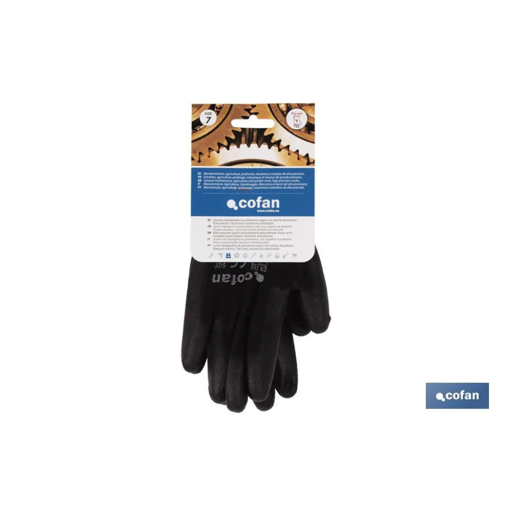GUANTE 100% POLIEST. IMPREG. PU NEGRO T-9