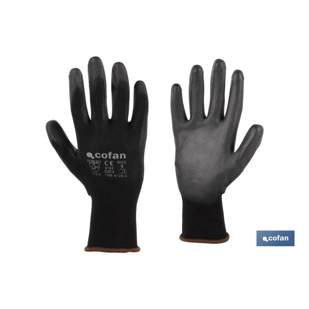 GUANTE 100% POLIEST. IMPREG. PU NEGRO T-9