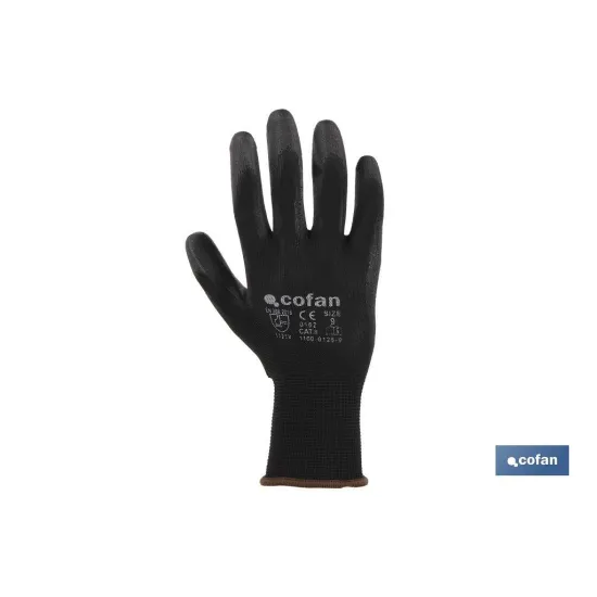 GUANTE 100% POLIEST. IMPREG. PU NEGRO T-9