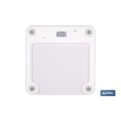 BÁSCULA DE BAÑO DIGITAL BLANCA CON PANTALLA LCD, USB Y MEDICIÓN IMC DE GRASA VISCERAL 30 X 30 X 2,2 CM
