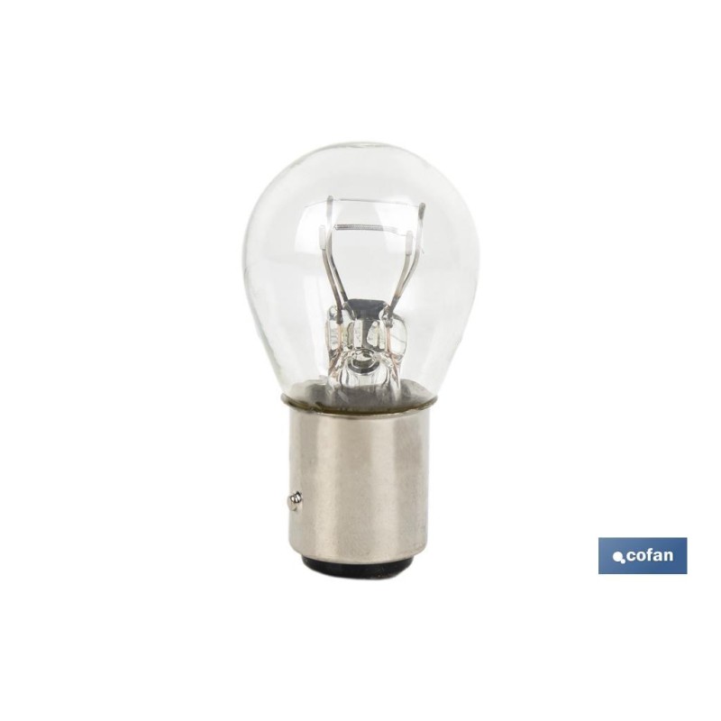 LÁMPARA COFAN 2 POLOS BLANCA DESCENTRADA P21/5W (BAZ15d) 12V
