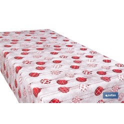 ROLLO DE MANTEL RESINADO ANTIMANCHAS BOLAS DE NAVIDAD 75% ALGODÓN 25% POLIÉSTER 1,40 X 15 M