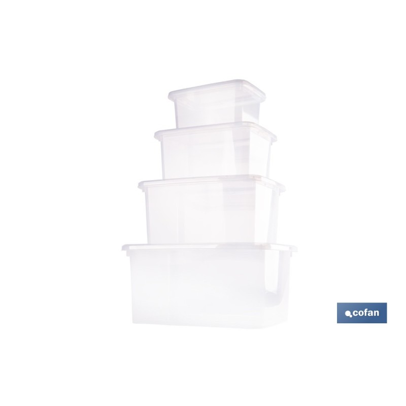 PACK 4 CAJAS DE ALMACENAJE TRANSPARENTE 4L + 8L + 15L + 26L