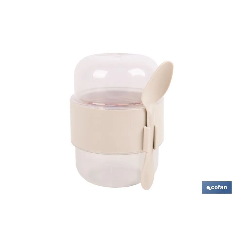 SET DE 3 RECIPIENTES CON TAPA, CUCHARA Y COMPARTIMIENTO INTERIOR  200ML+200ML