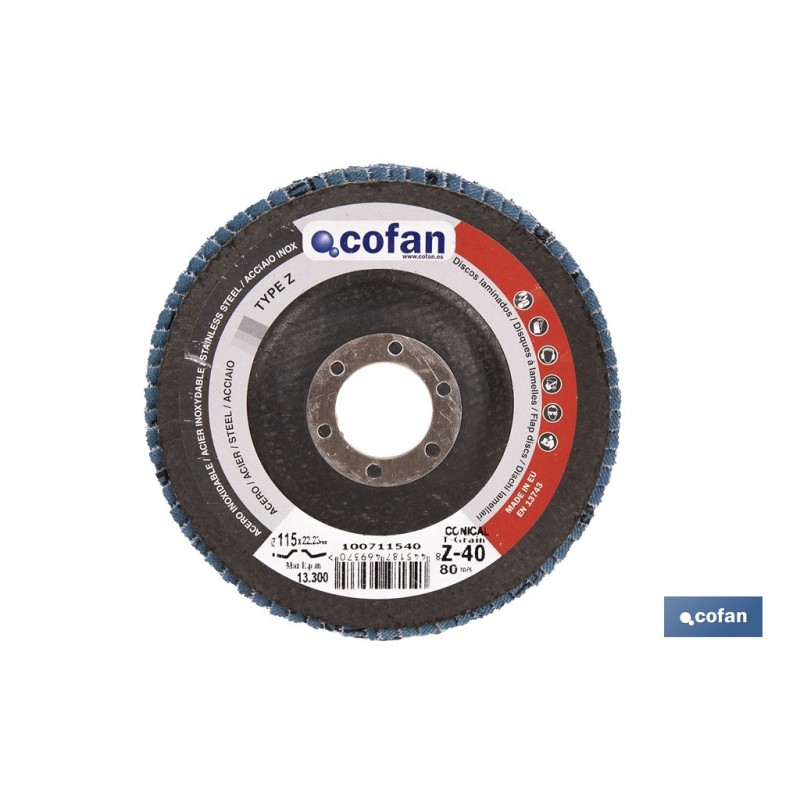 DISCO LAMINADO PROFESIONAL INCLINADO 125 MM. - GRANO 120 ZIRCONIO