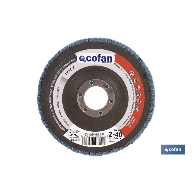 DISCO LAMINADO PROFESIONAL PLANO 125 MM. G-80 ZIRCONIO
