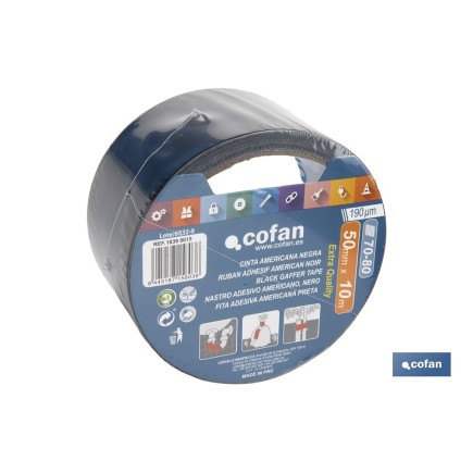 CINTA AMERICANA NEGRA 190 MICRAS 50 MM X 10 M