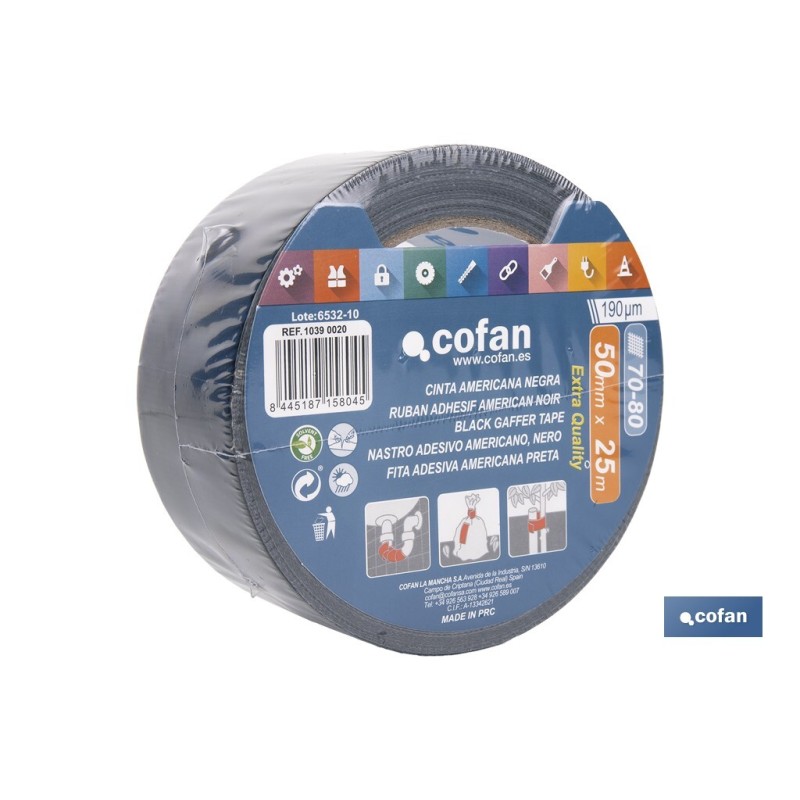 CINTA AMERICANA NEGRA 190 MICRAS 50 MM X 25 M