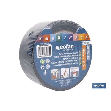 CINTA AMERICANA NEGRA 190 MICRAS 50 MM X 25 M