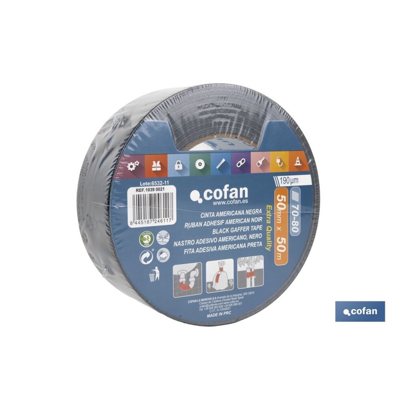 CINTA AMERICANA NEGRA 190 MICRAS 50 MM X 50 M