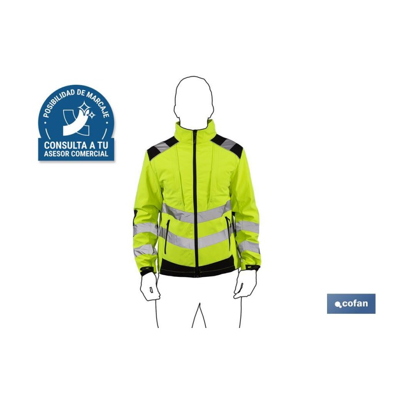 SOFTSHELL DE ALTA VISIBILIDAD MODELO ALFA CENTAURI AMARILLO Y NEGRO TALLA S