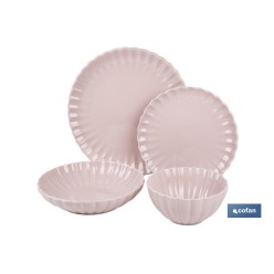 VAJILLA DE PORCELANA EN RELIEVE COLOR ROSA NUDE ESMALTADO 16 PIEZAS
