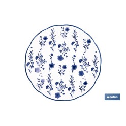 VAJILLA DE PORCELANA CON DETALLE FLORAL AZUL ESMALTADO DE FORMA IRREGULAR 18 PIEZAS