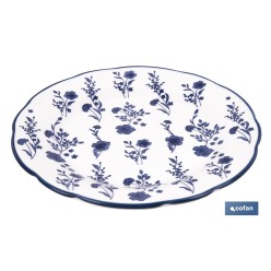 VAJILLA DE PORCELANA CON DETALLE FLORAL AZUL ESMALTADO DE FORMA IRREGULAR 18 PIEZAS