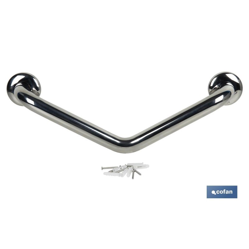 BARRA DE APOYO CON ANGULO DE 135º DE ACERO INOXIDABLE 304 (50 x 3.2 CM)