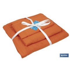JUEGO DE 3 TOALLAS NARANJA 580 G/M2  GAMA AMANECER 30X50  50X100  70X140 CM