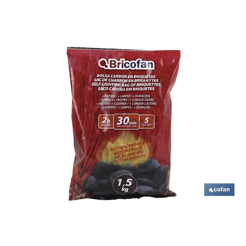 BOLSA CARBON EN BRIQUETAS AUTOENCENDIBLE 1,5 Kgs