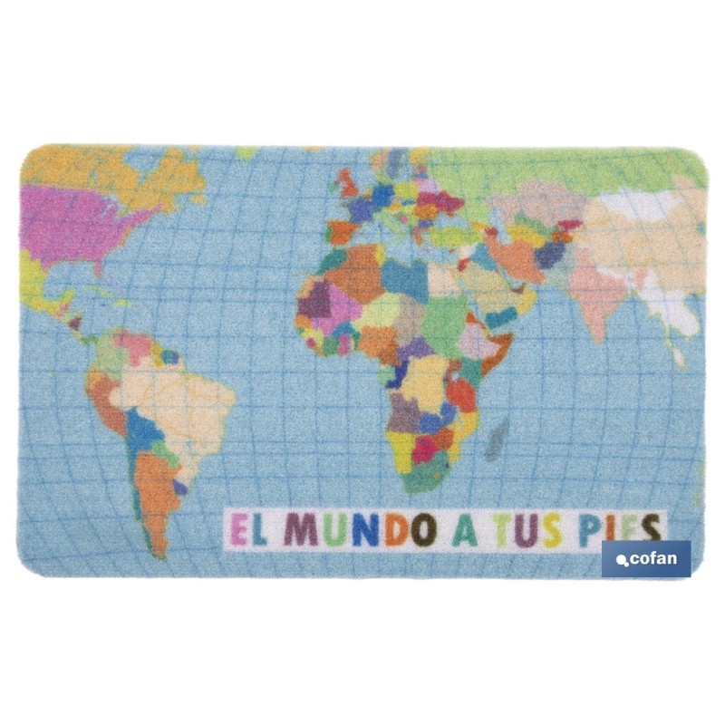 FELPUDO CON ESTAMPADO DIGITAL EL MUNDO 40 X 60 CM