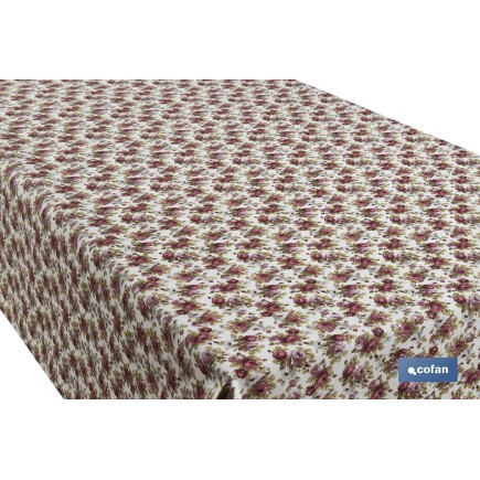 ROLLO DE MANTEL ANTIMANCHAS RESINADO 50% ALGODON/50% POLIESTER. ROSAS 1,40 x 25 M