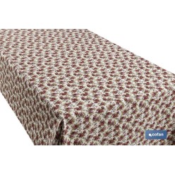 ROLLO DE MANTEL ANTIMANCHAS RESINADO 50% ALGODON/50% POLIESTER. ROSAS 1,40 x 25 M