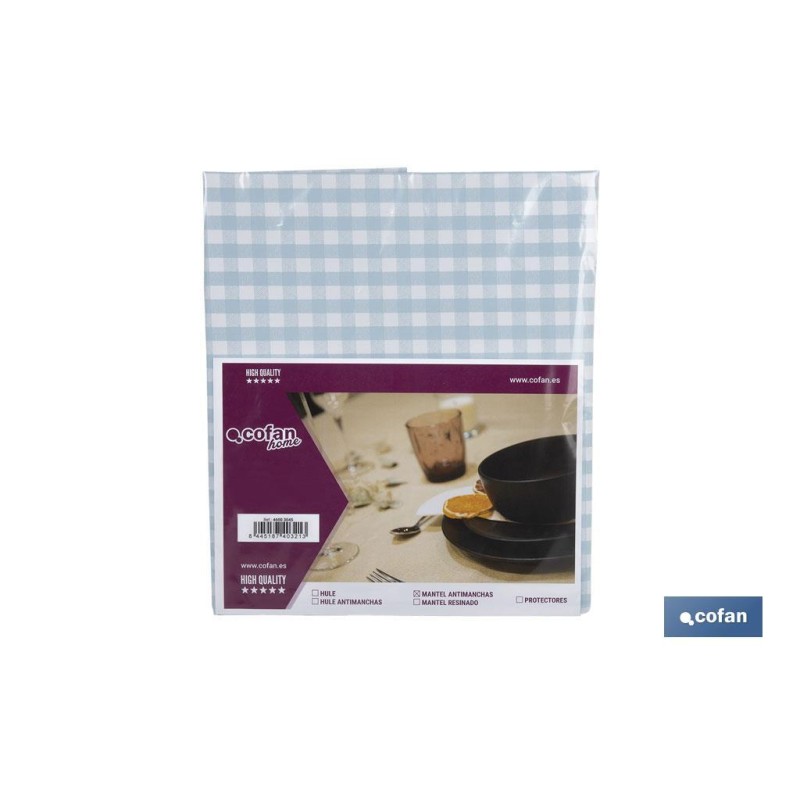 MANTEL ANTIMANCHAS CUADROS AZULES 1,40 X 2,00