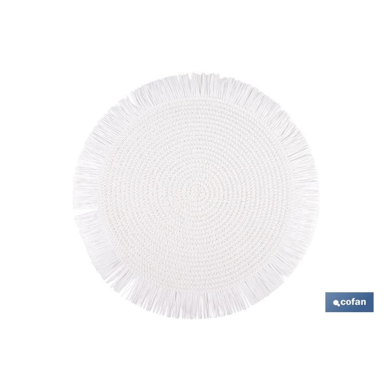 BAJOPLATO REDONDO FLECOS DE COLOR BLANCO MEDIDA 38 CM