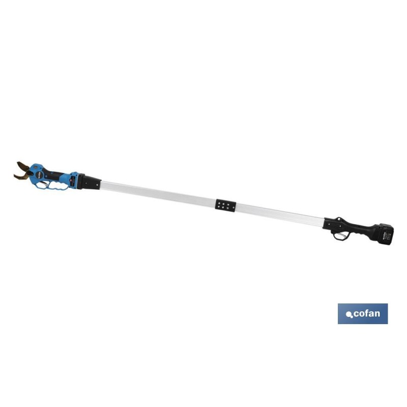 CONJUNTO TIJERAS DE PODAR A BATERÍA + PÉRTIGA EXTENSIBLE 130 CM