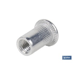 TUERCAS REMACHABLES CILÍNDRICAS RANURADAS FONDO ABIERTO CABEZA ANCHA ALUMINIO M3 X 10